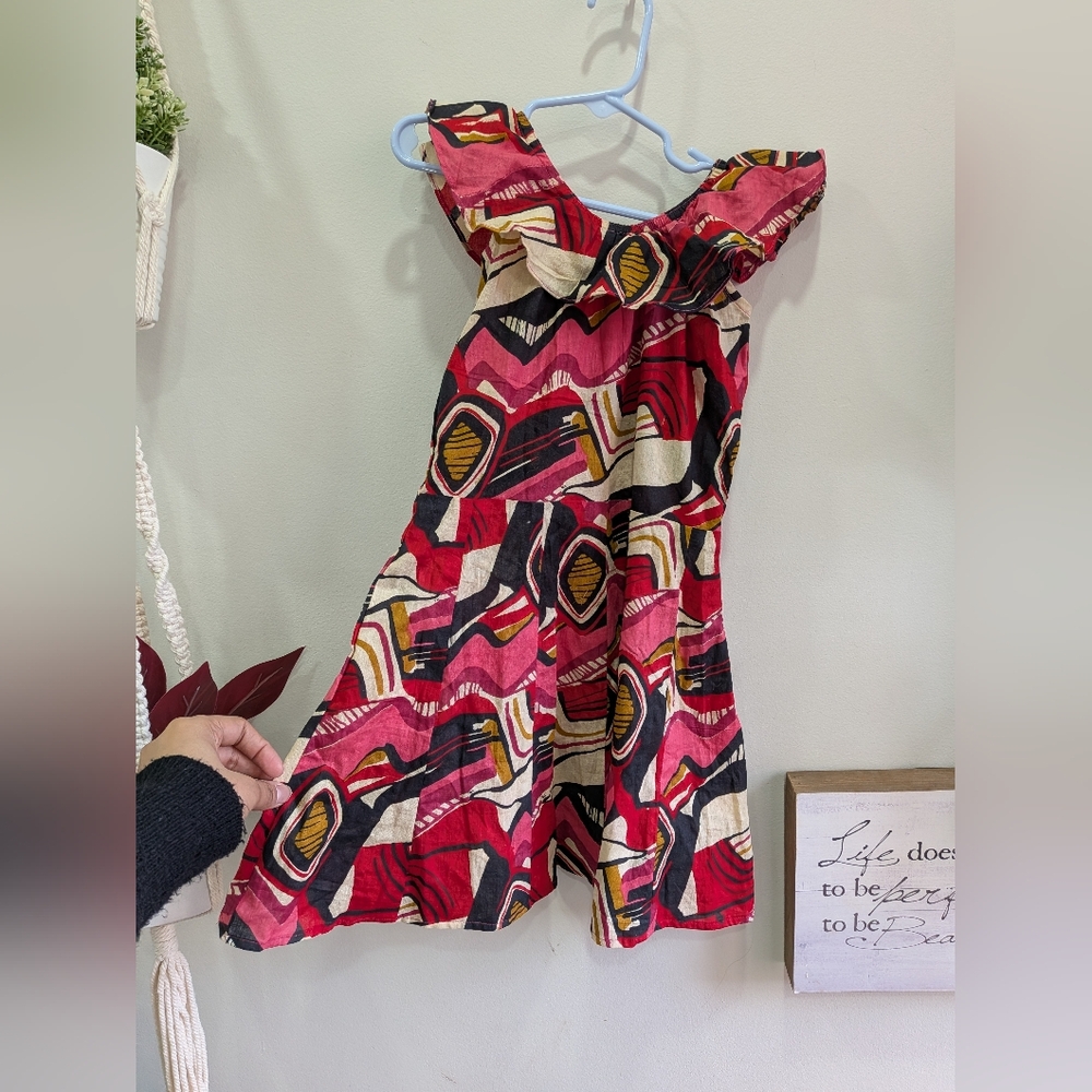 New 100% Cotton Abstract Print Sundress - Red, Black & Cream